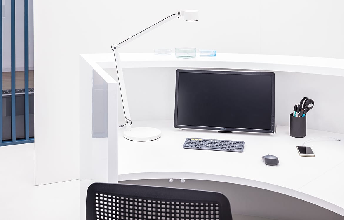 Reception desk that hides monitor