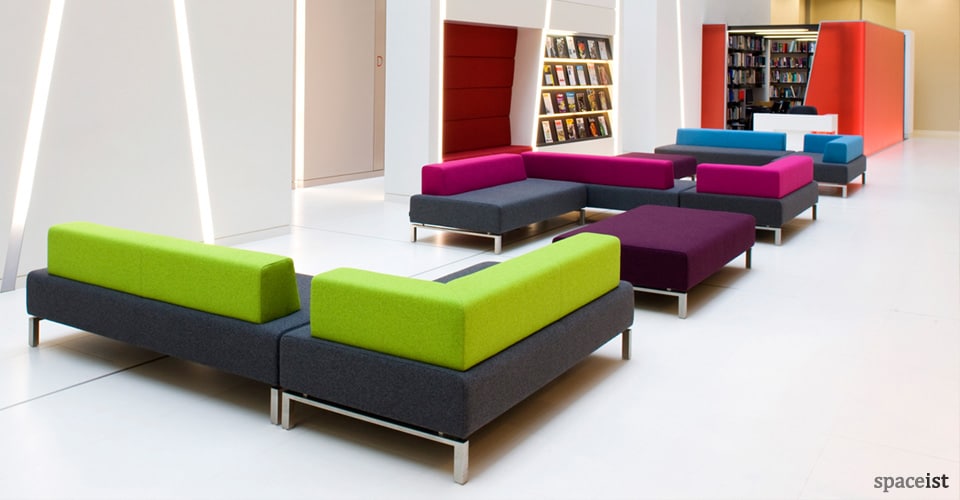 93 green and purple fabric reception sofas