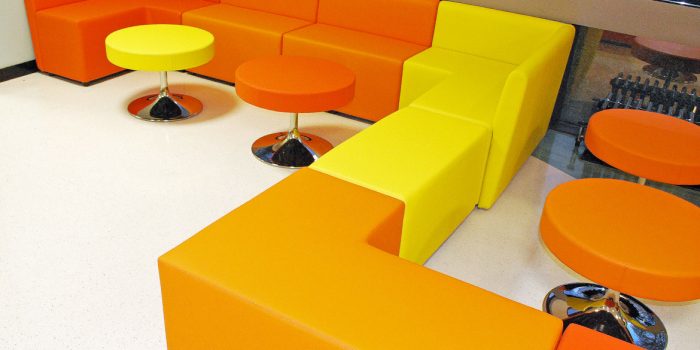 Guildford College orange and yellow modular cubes