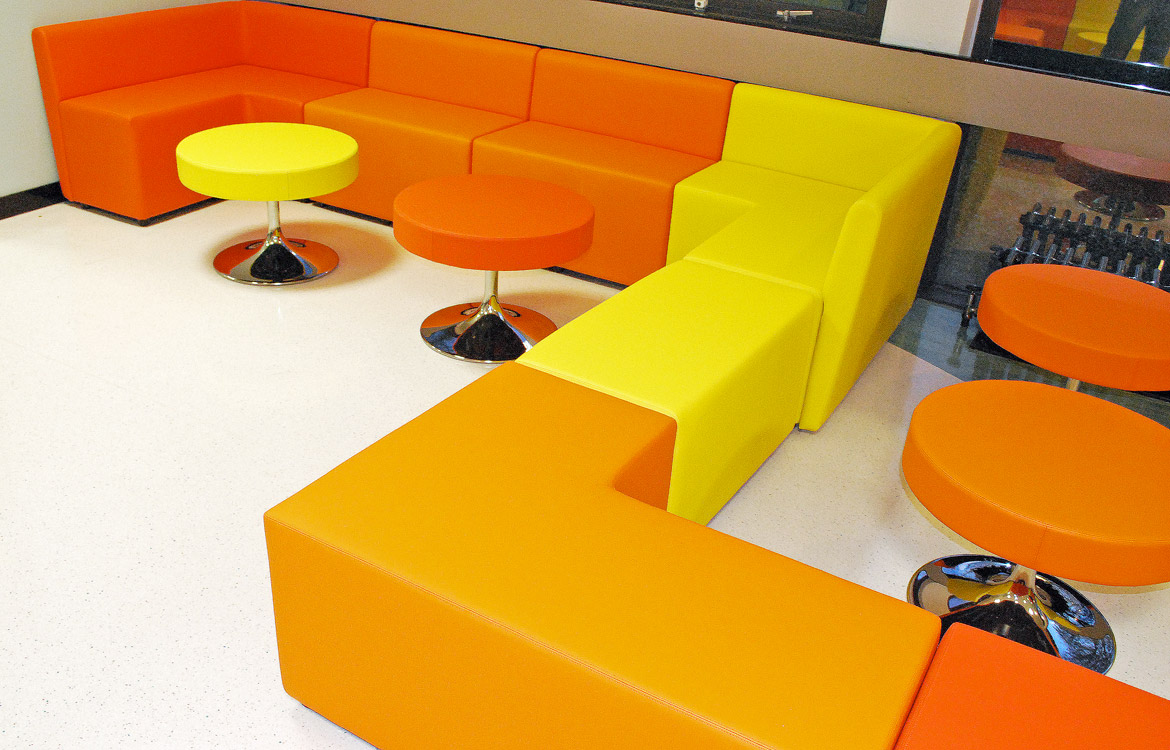 Guildford College orange and yellow modular cubes