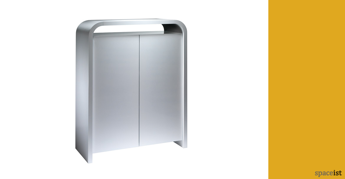 Hi-line tall silver office cabinet with rounded corners