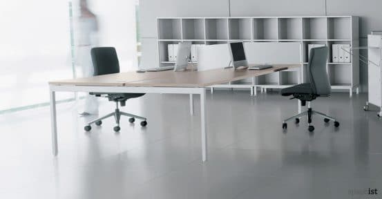 White Office Desks : Frame bench desk | 4 person