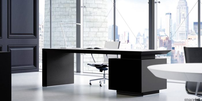 CEO black leather desk with side storage