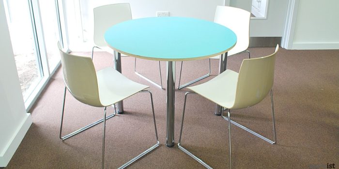 colour small round blue canteen tables