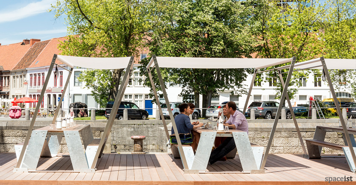 Large long picnic table with hardwood top