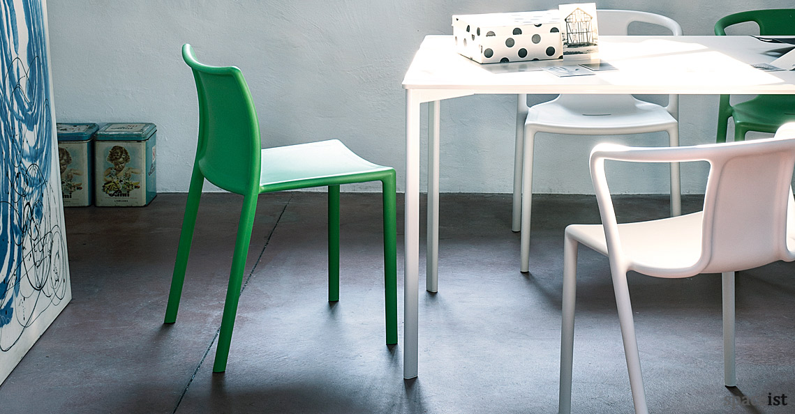 air black red and white plastic cafe chairs