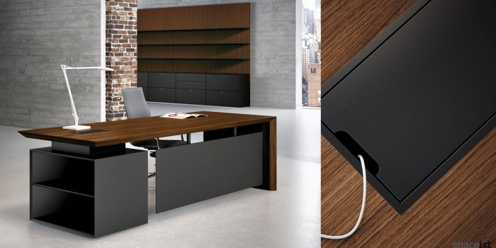 CEO walnut desk with black storage