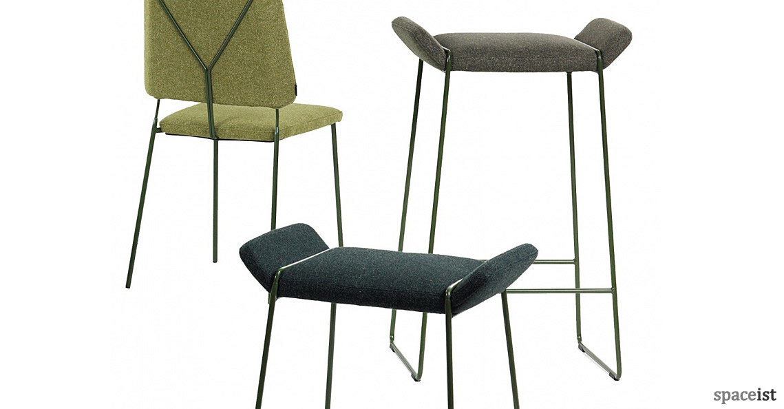Frankie low and high stools in green fabric