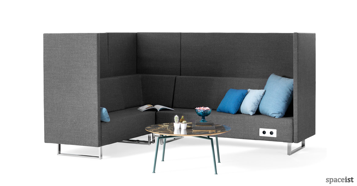 High-back corner office reception sofa in grey fabric
