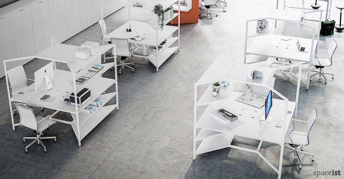 Hub workspace station in white with shelves