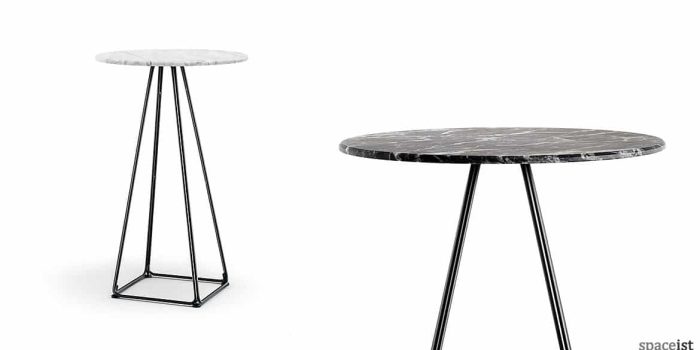 Luna pyramid style cafe table with a white marble top
