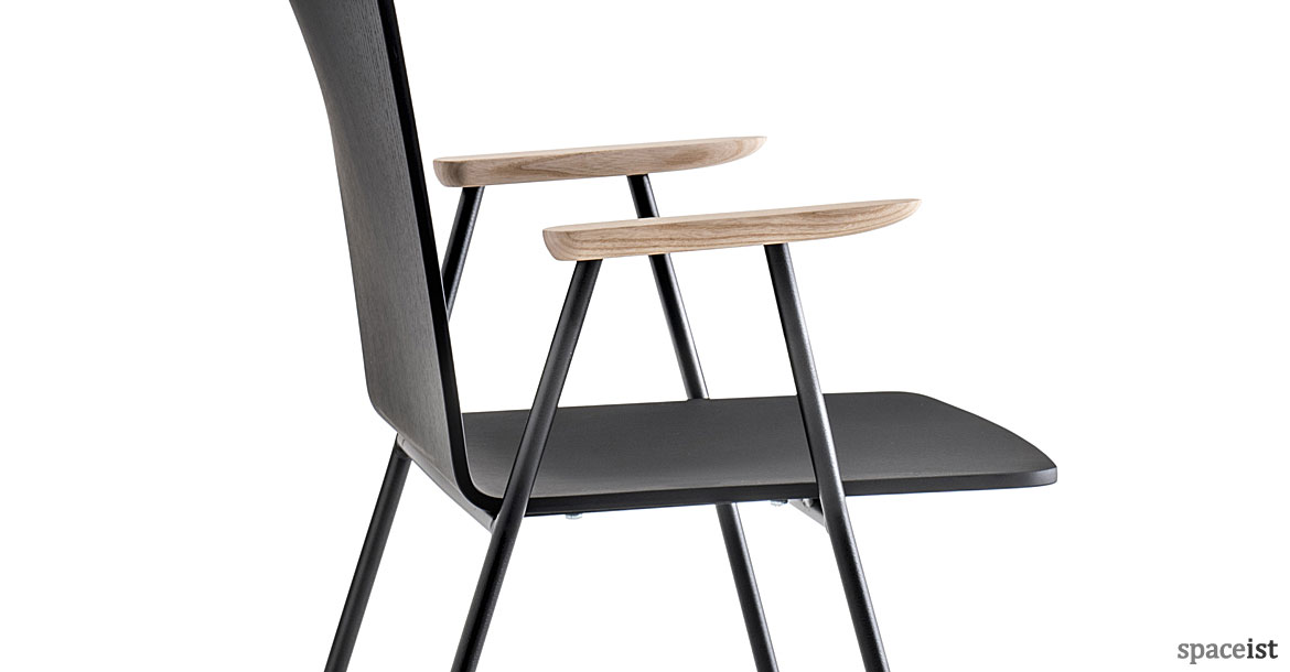 Saka black wood chair with light wood armrests