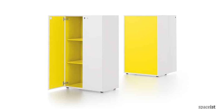 meta white and yellow two tone cabinet