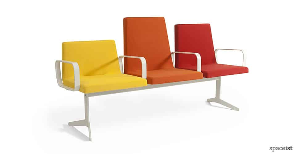 312 red orange and yellow reception bench seat