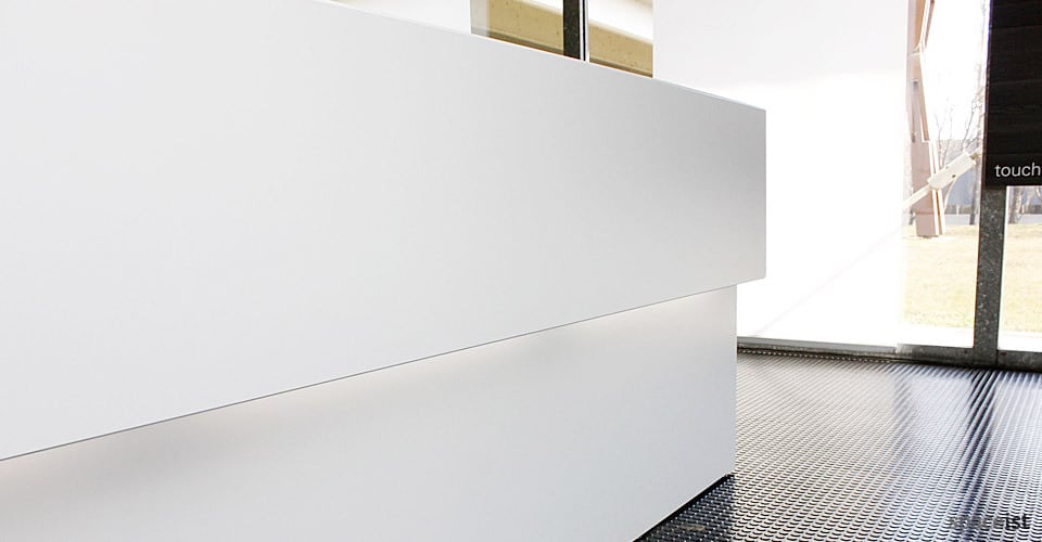 45 white corner reception desks