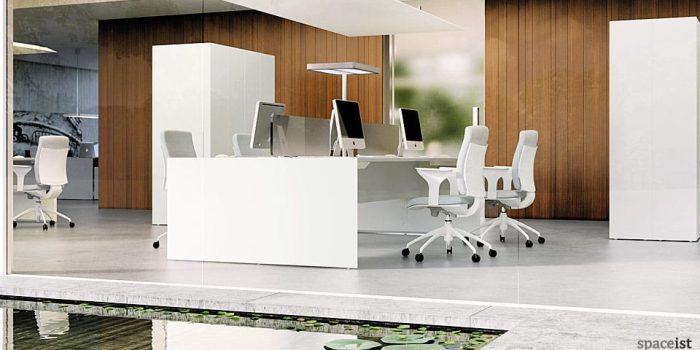 45 white bench desks