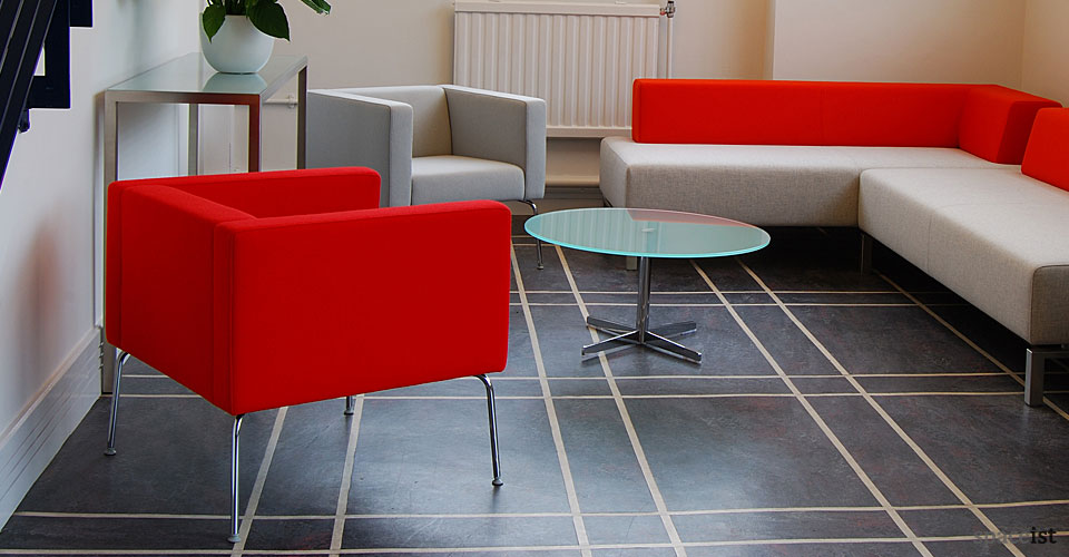 93 red and grey square reception sofas