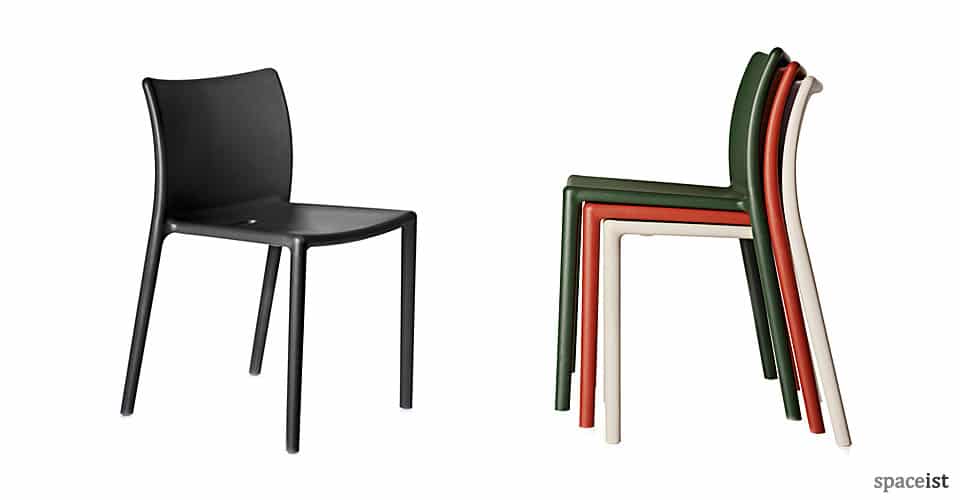 air black red and white plastic cafe chairs