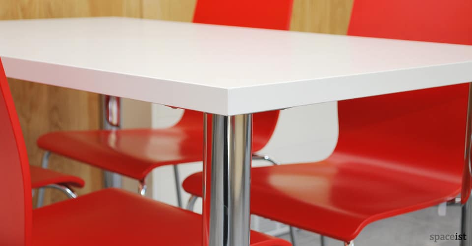 angled chrome leg white cafe tables
