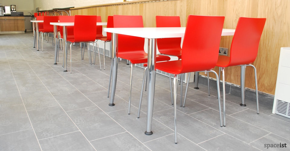 angled chrome leg white cafe tables