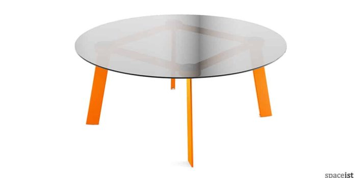 Blade round glass meeting table with orange legs