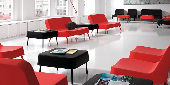 Bob plastic reception sofa in red, white and dark grey