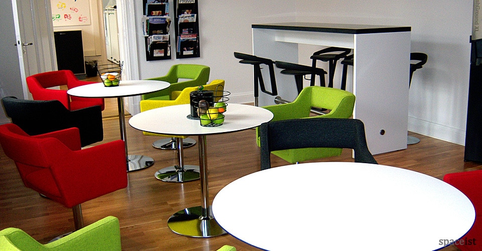 disc chrome round cafe tables 75cm dia