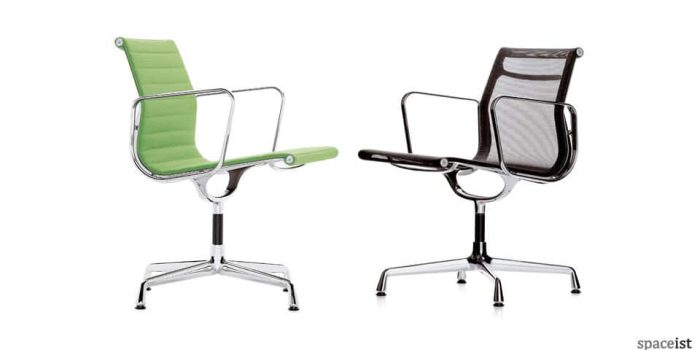 eames aluminium green black mesh chairs