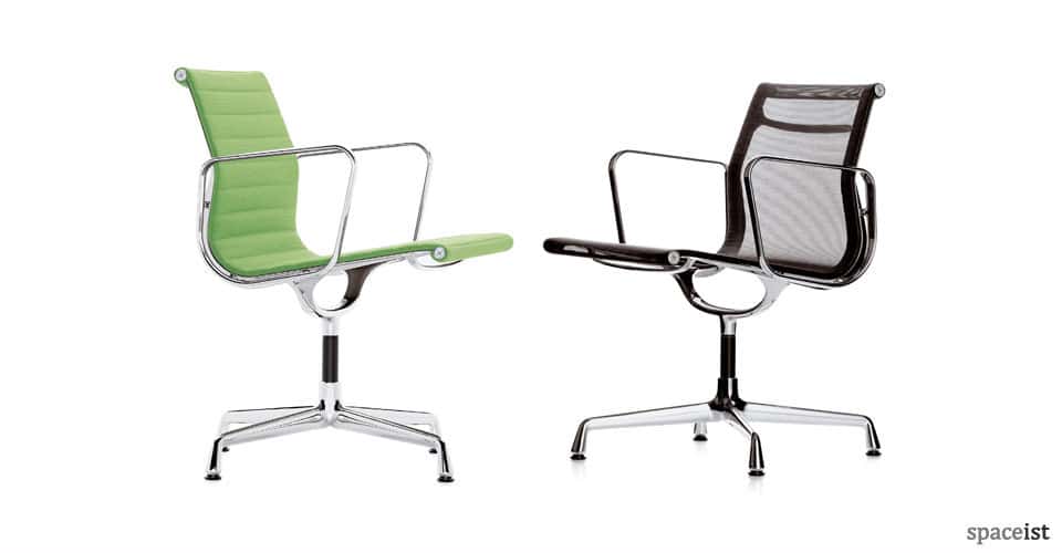 eames aluminium green black mesh chairs