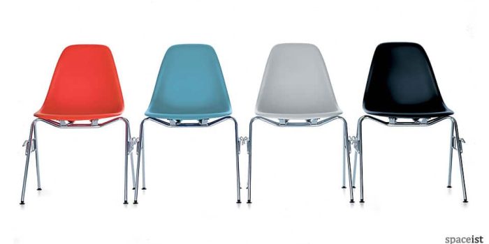 eames red blue grey and black cafe chairs