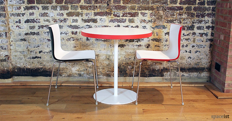 edge red and white round cafe tables 75cm dia