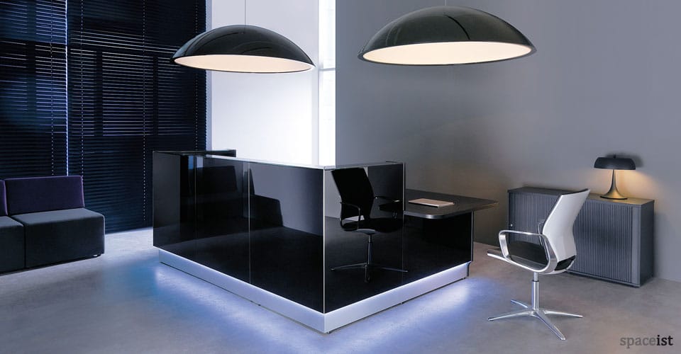 Lina black glass reception desk
