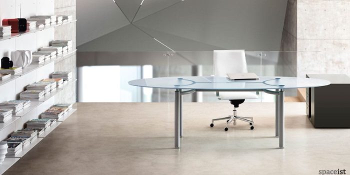 meta oval glass office desk