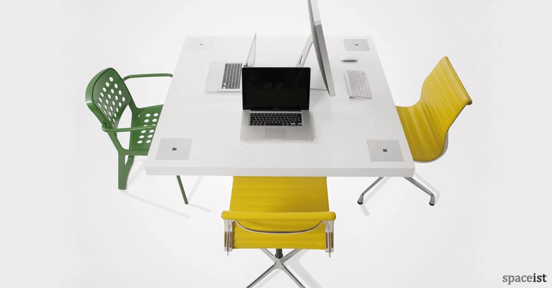 Milk standing desk close up