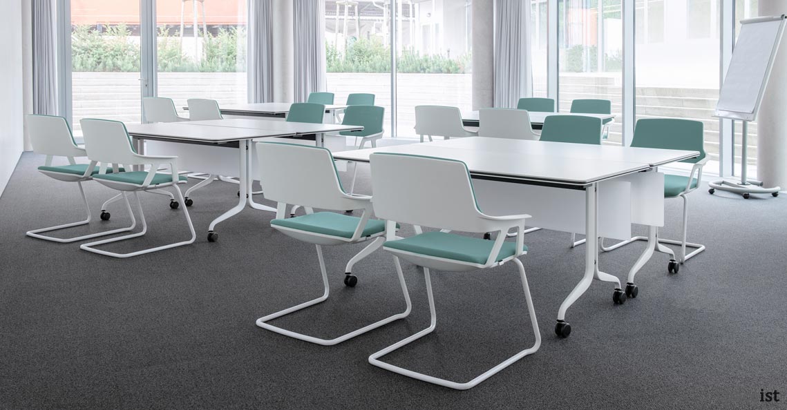 ovy grey, lime and blue cantilever modern meeting room chairs