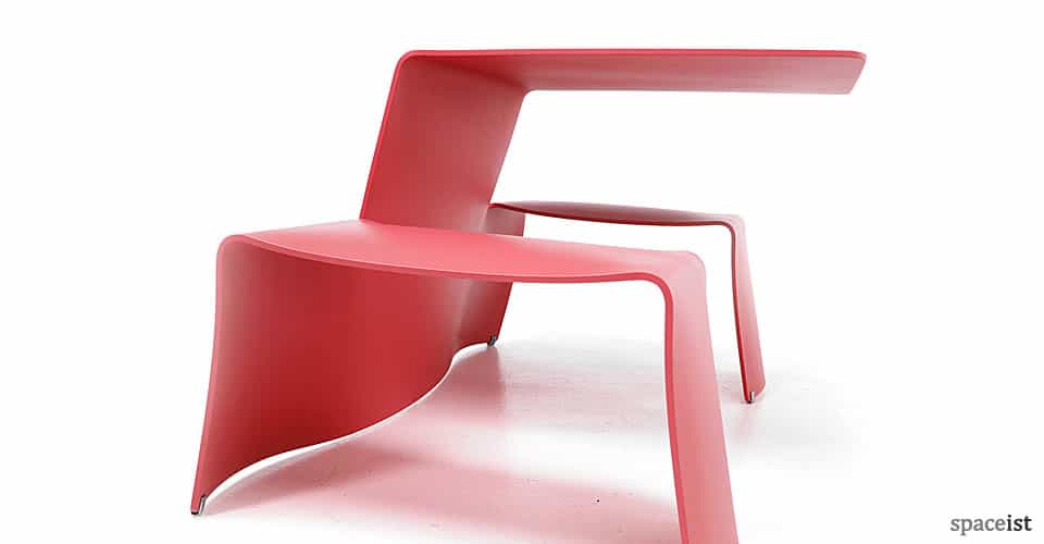 Yellow, red, white and grey Picnic table
