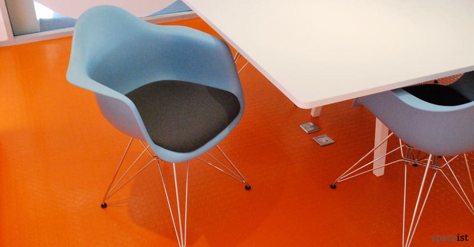 plastic blue tub meeting room chairs with a chrome base
