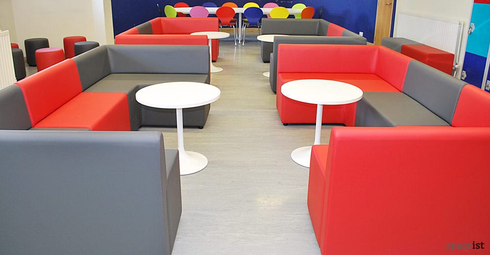 red and grey modular cube seating