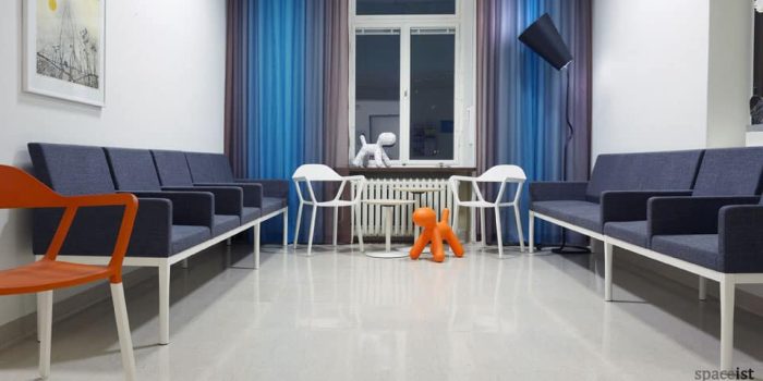 White and Blue Sofa for a Dentist Waiting Room