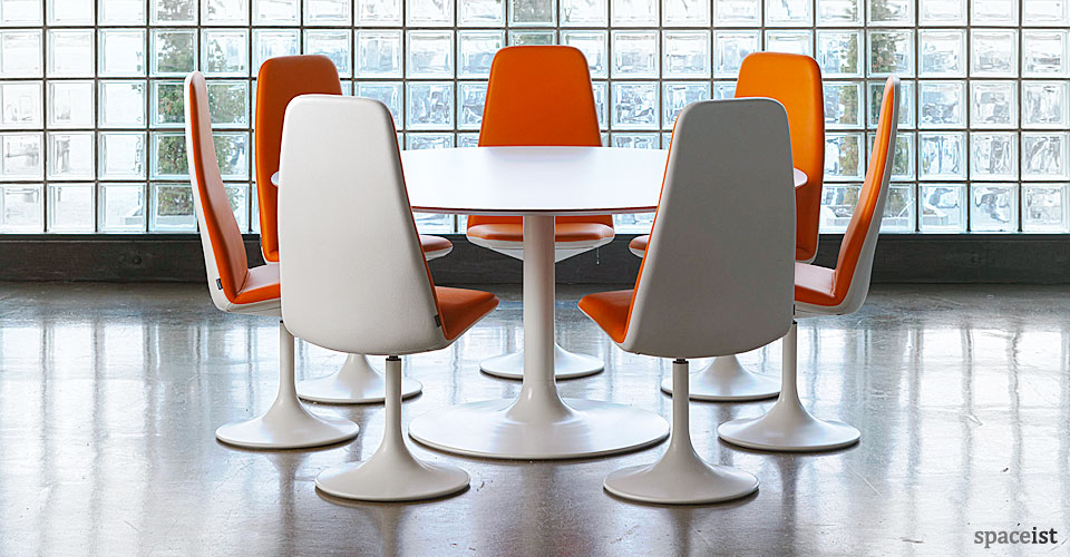 trumpet shaped large white meeting table