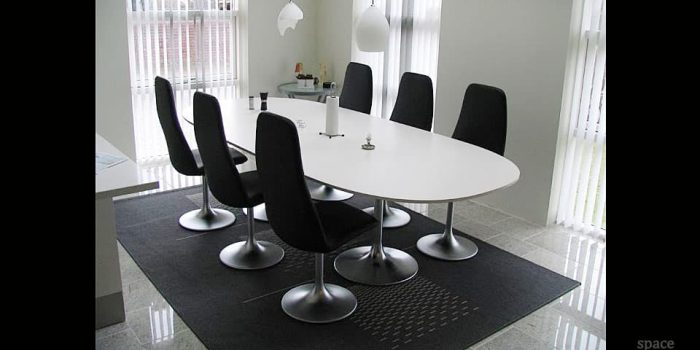 trumpet white oval meeting tables