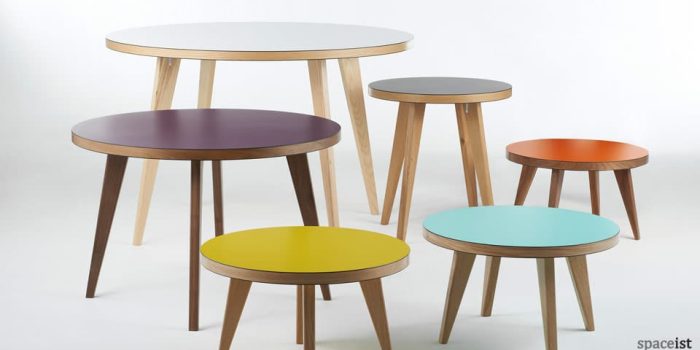 ura purple green red round canteen tables