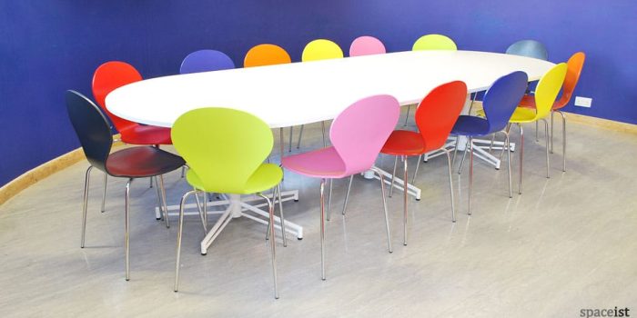 X large white meeting tables with D-shaped ends