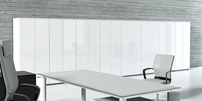 White glass office cabinets