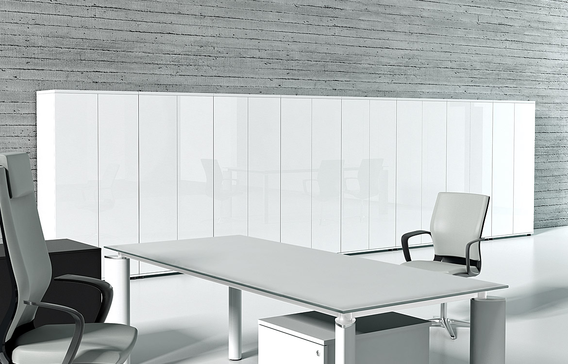 White glass office cabinets