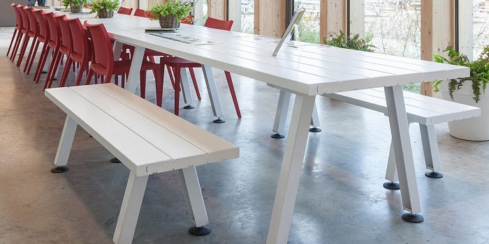 White indoor canteen table