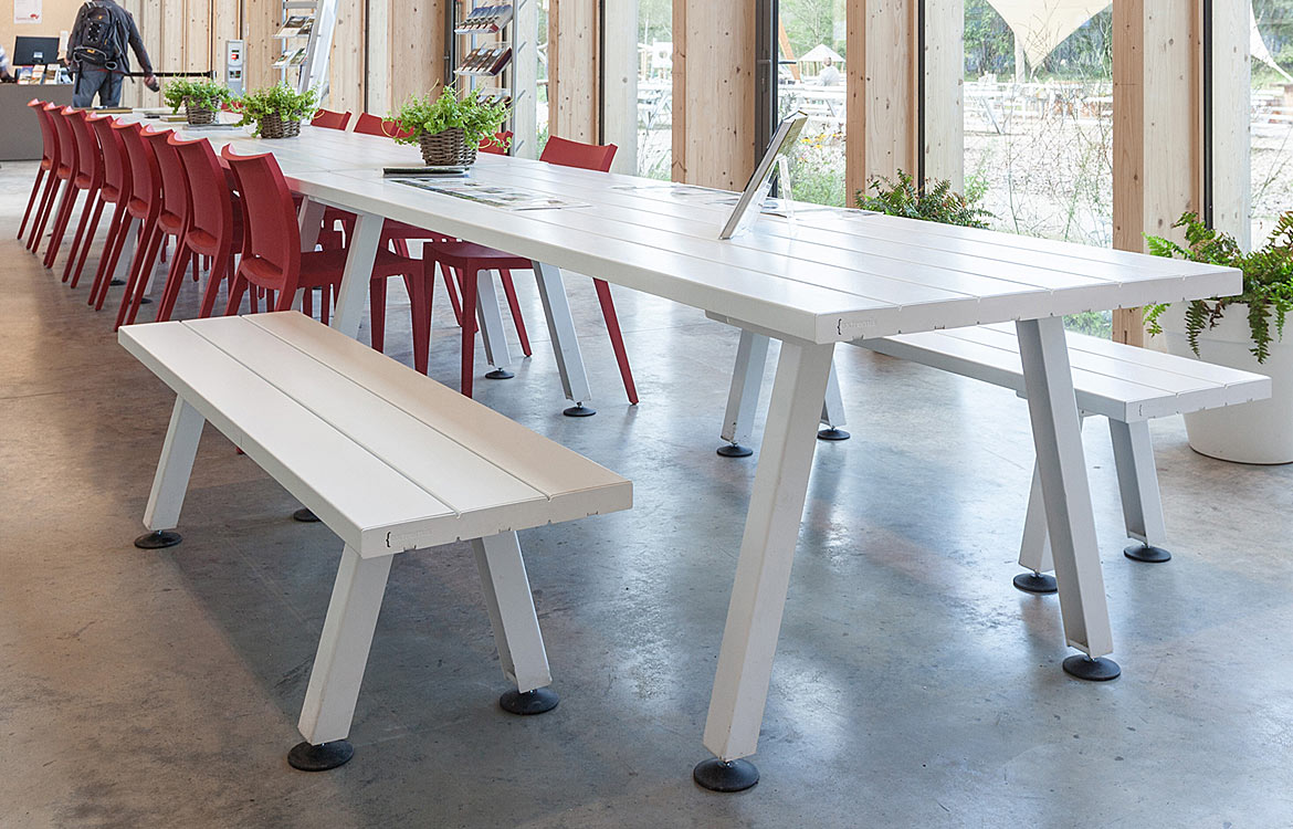 White indoor canteen table