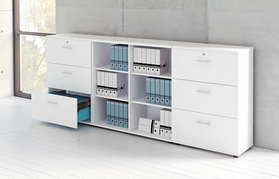 white office cabinet with hanging files
