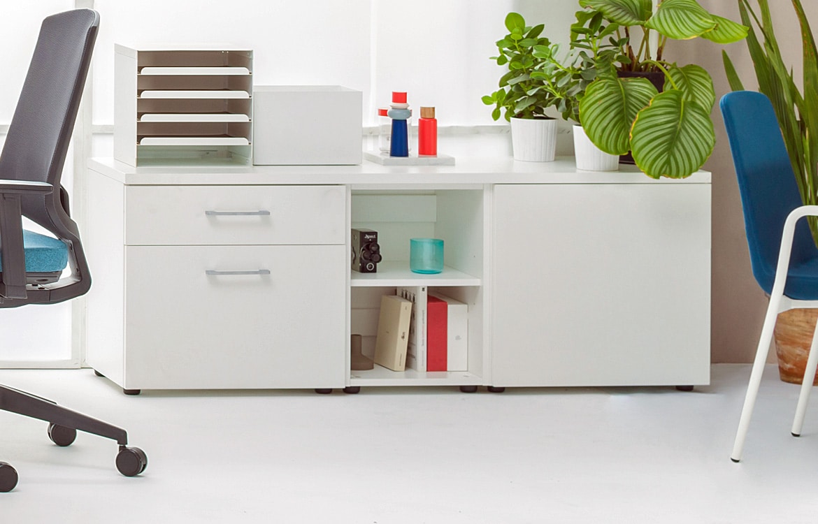 Low white storage with drawers